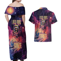Skull Couples Matching Off Shoulder Maxi Dress and Hawaiian Shirt I Need More Space Cosmic Style - Wonder Print Shop