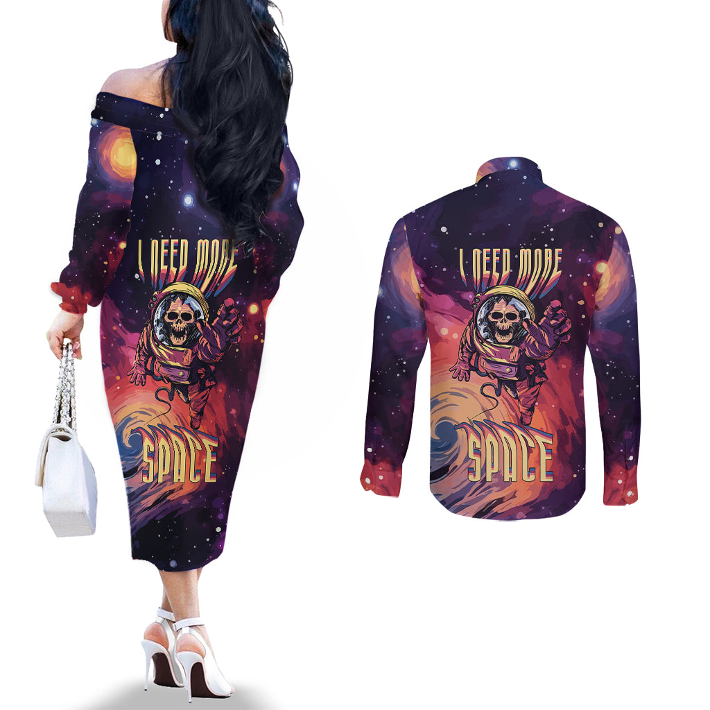 skull-couples-matching-off-the-shoulder-long-sleeve-dress-and-long-sleeve-button-shirts-i-need-more-space-cosmic-style