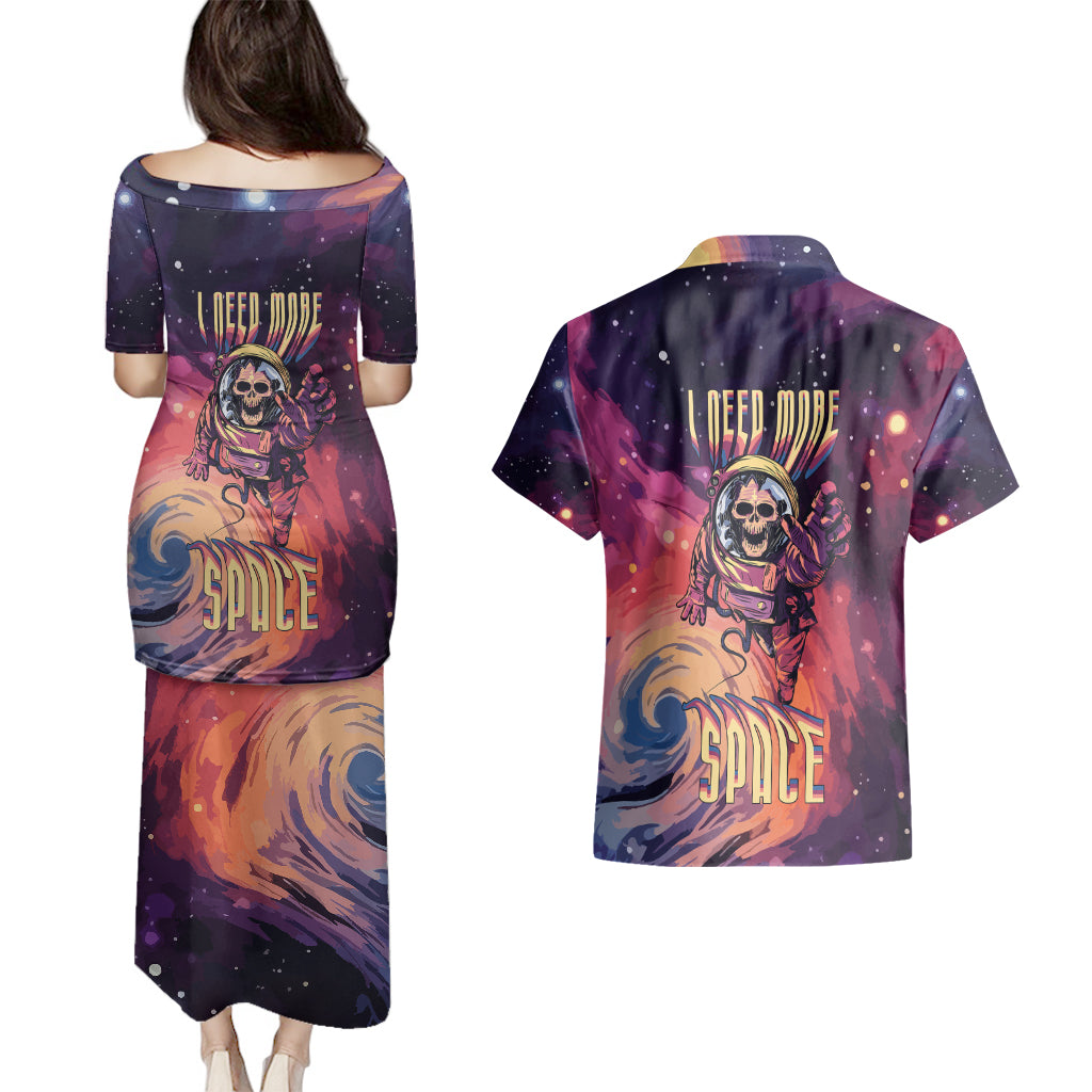 Skull Couples Matching Puletasi Dress and Hawaiian Shirt I Need More Space Cosmic Style - Wonder Print Shop