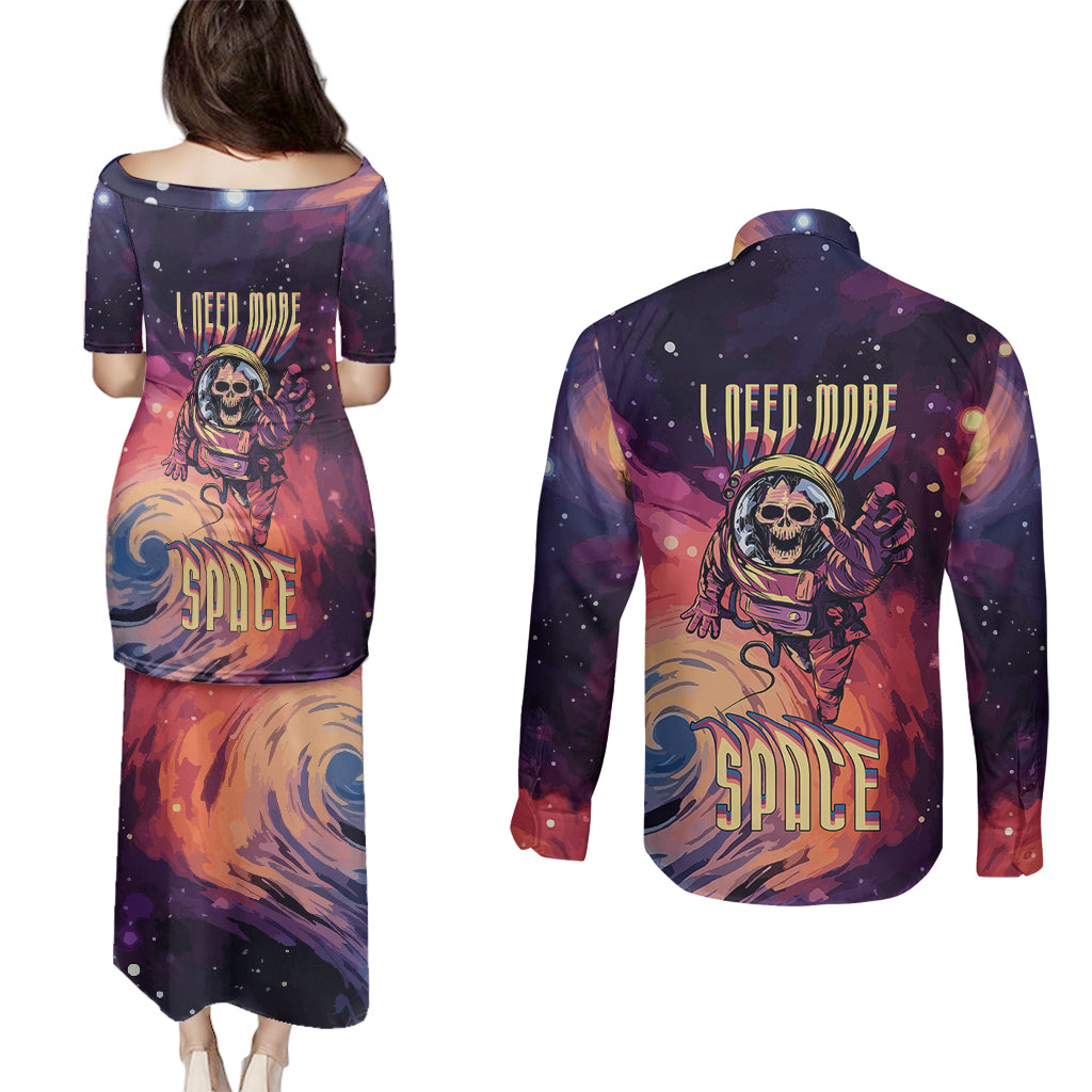 Skull Couples Matching Puletasi Dress and Long Sleeve Button Shirts I Need More Space Cosmic Style - Wonder Print Shop