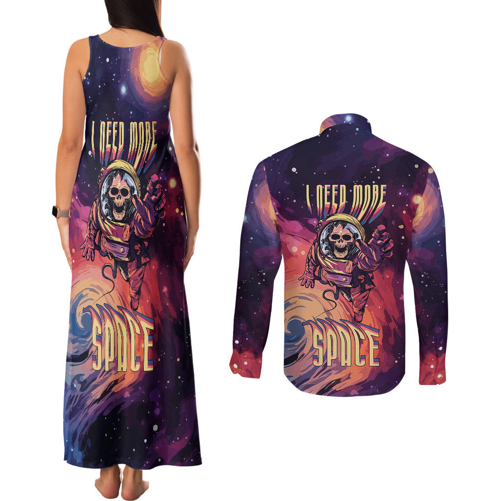Skull Couples Matching Tank Maxi Dress and Long Sleeve Button Shirts I Need More Space Cosmic Style - Wonder Print Shop