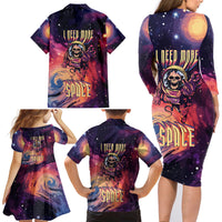 Skull Family Matching Long Sleeve Bodycon Dress and Hawaiian Shirt I Need More Space Cosmic Style - Wonder Print Shop