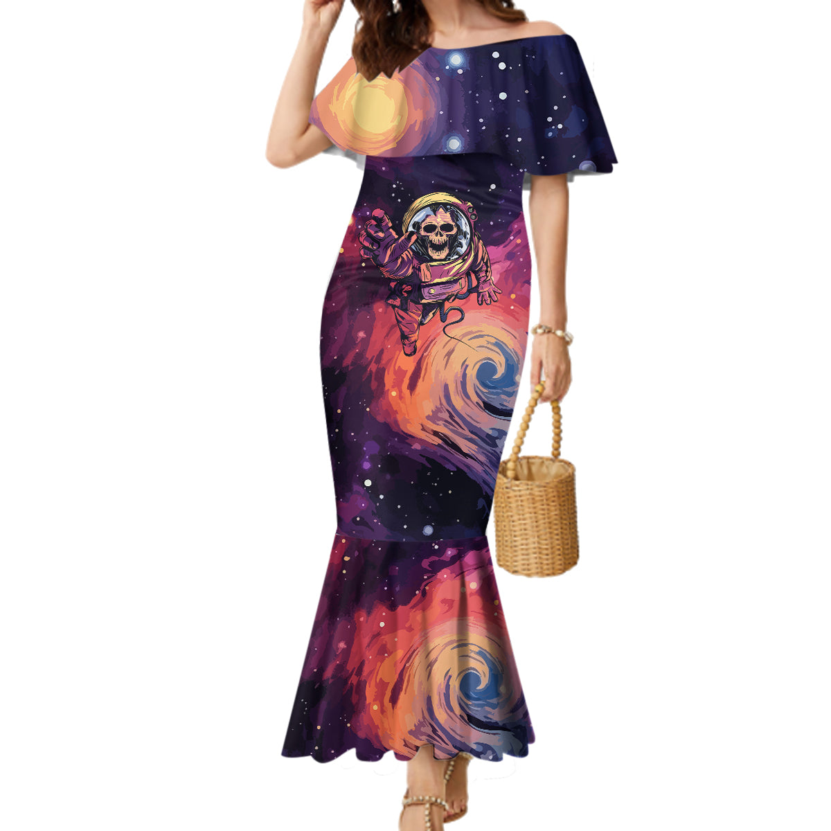 Skull Family Matching Mermaid Dress and Hawaiian Shirt I Need More Space Cosmic Style - Wonder Print Shop