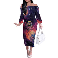 Skull Family Matching Off Shoulder Long Sleeve Dress and Hawaiian Shirt I Need More Space Cosmic Style - Wonder Print Shop