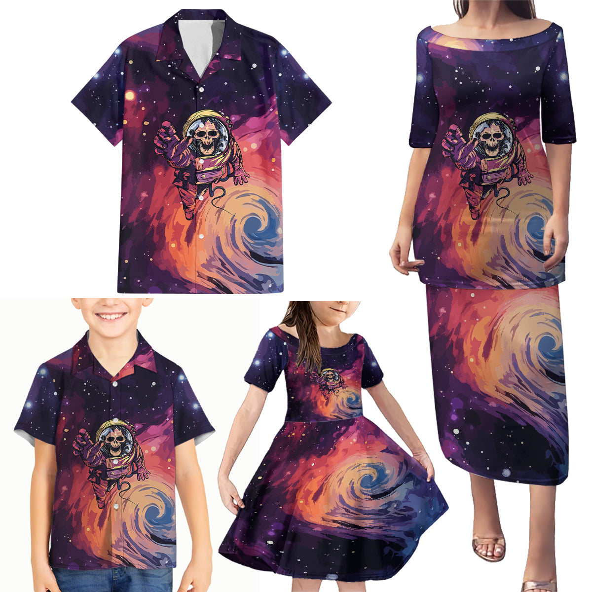 Skull Family Matching Puletasi Dress and Hawaiian Shirt I Need More Space Cosmic Style - Wonder Print Shop