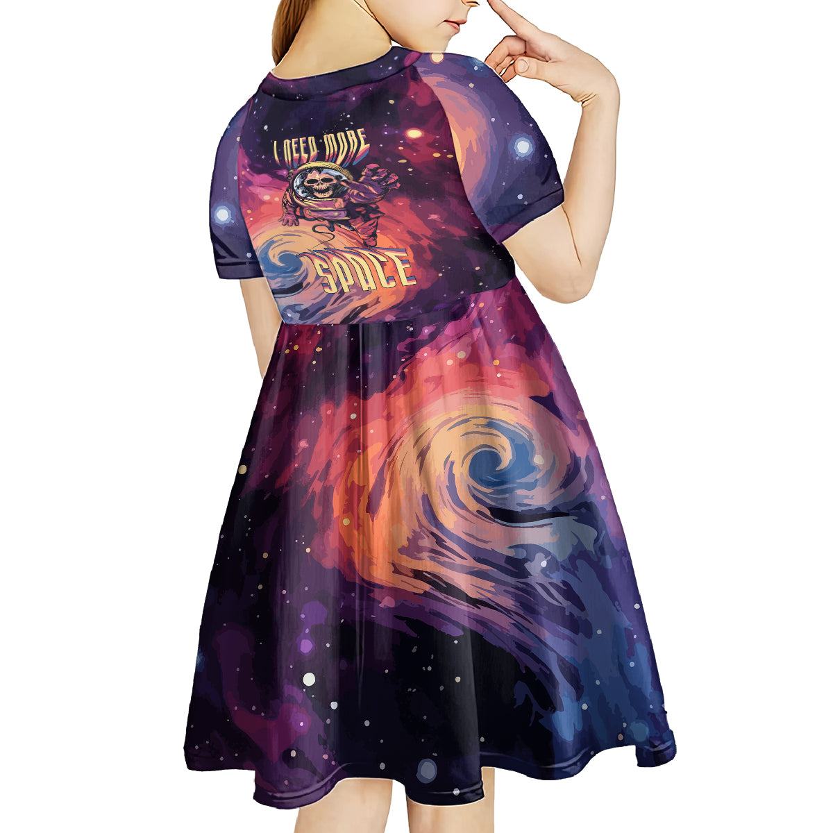 Skull Kid Short Sleeve Dress I Need More Space Cosmic Style - Wonder Print Shop