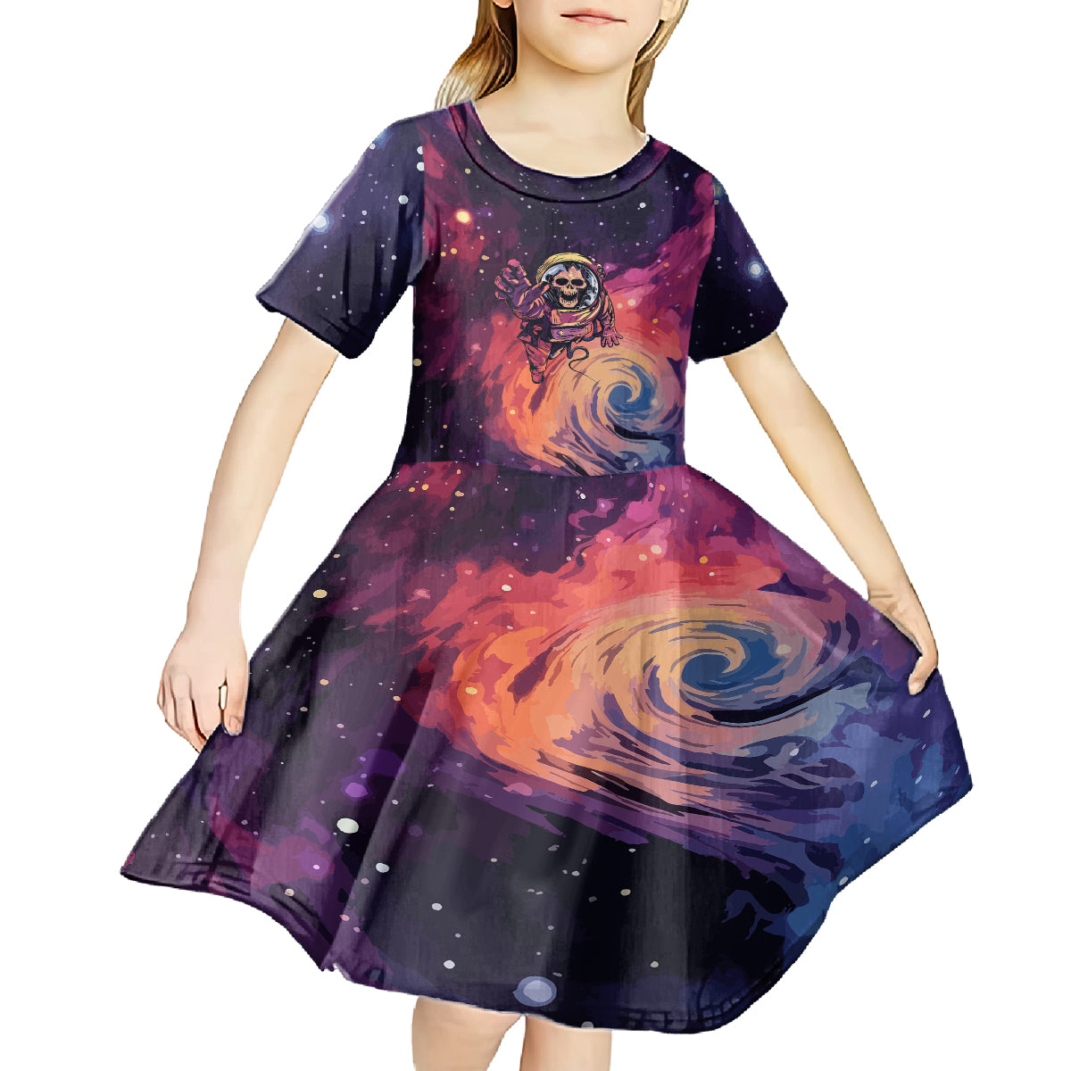Skull Kid Short Sleeve Dress I Need More Space Cosmic Style - Wonder Print Shop