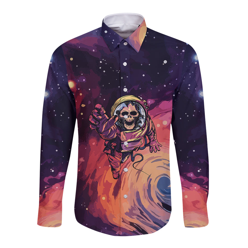 Skull Long Sleeve Button Shirt I Need More Space Cosmic Style - Wonder Print Shop