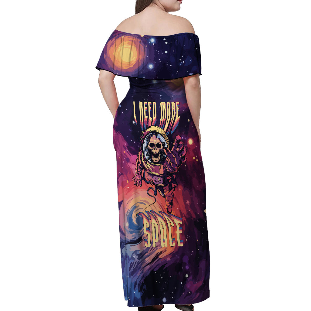 Skull Off Shoulder Maxi Dress I Need More Space Cosmic Style - Wonder Print Shop