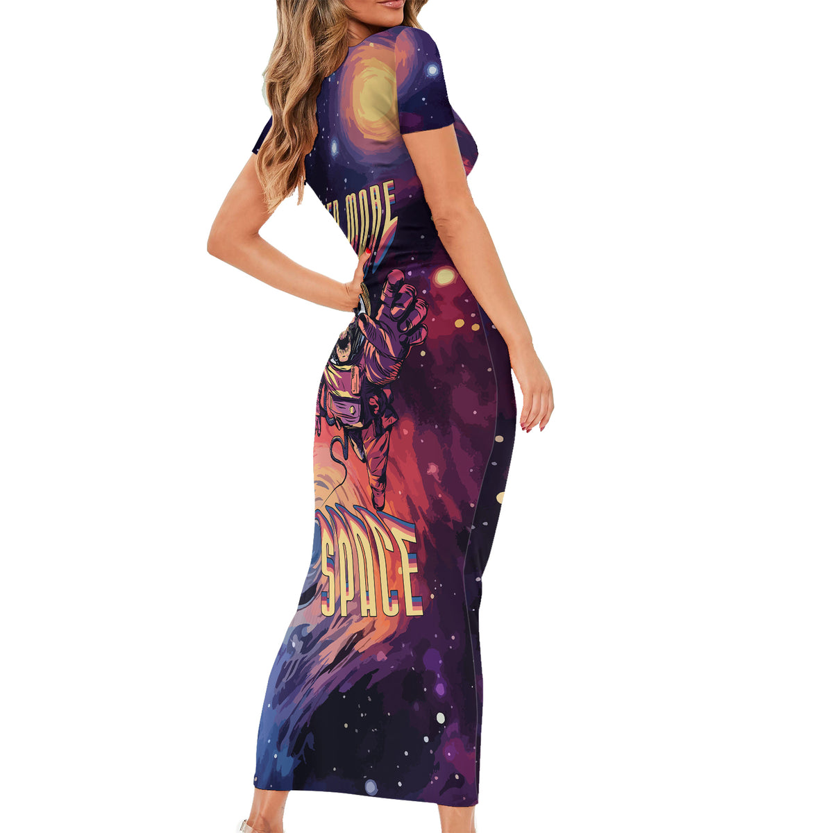 Skull Short Sleeve Bodycon Dress I Need More Space Cosmic Style - Wonder Print Shop
