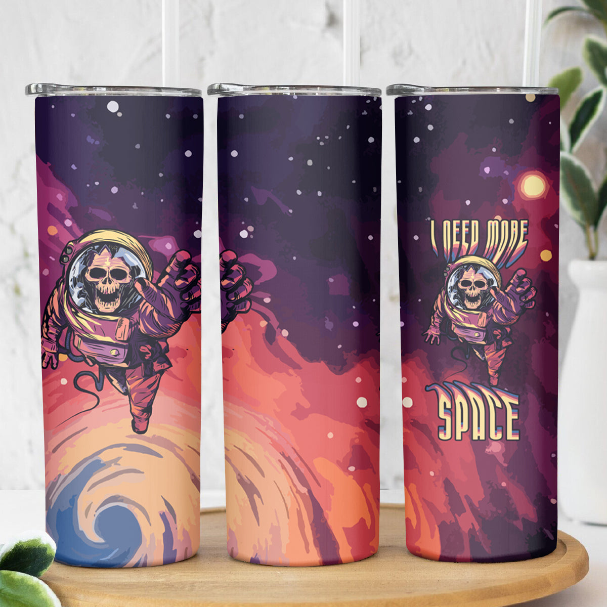 Skull Skinny Tumbler I Need More Space Cosmic Style - Wonder Print Shop