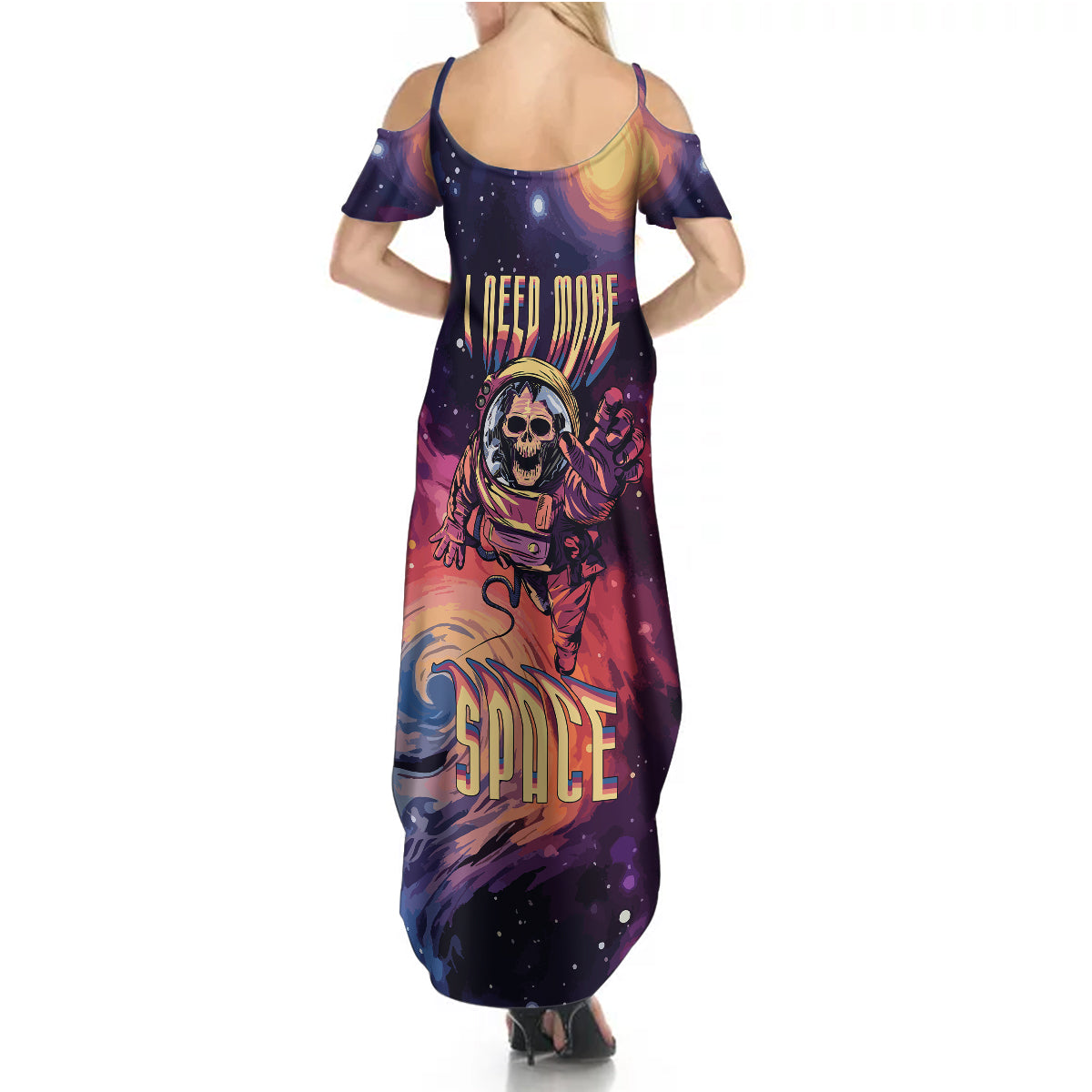 Skull Summer Maxi Dress I Need More Space Cosmic Style - Wonder Print Shop