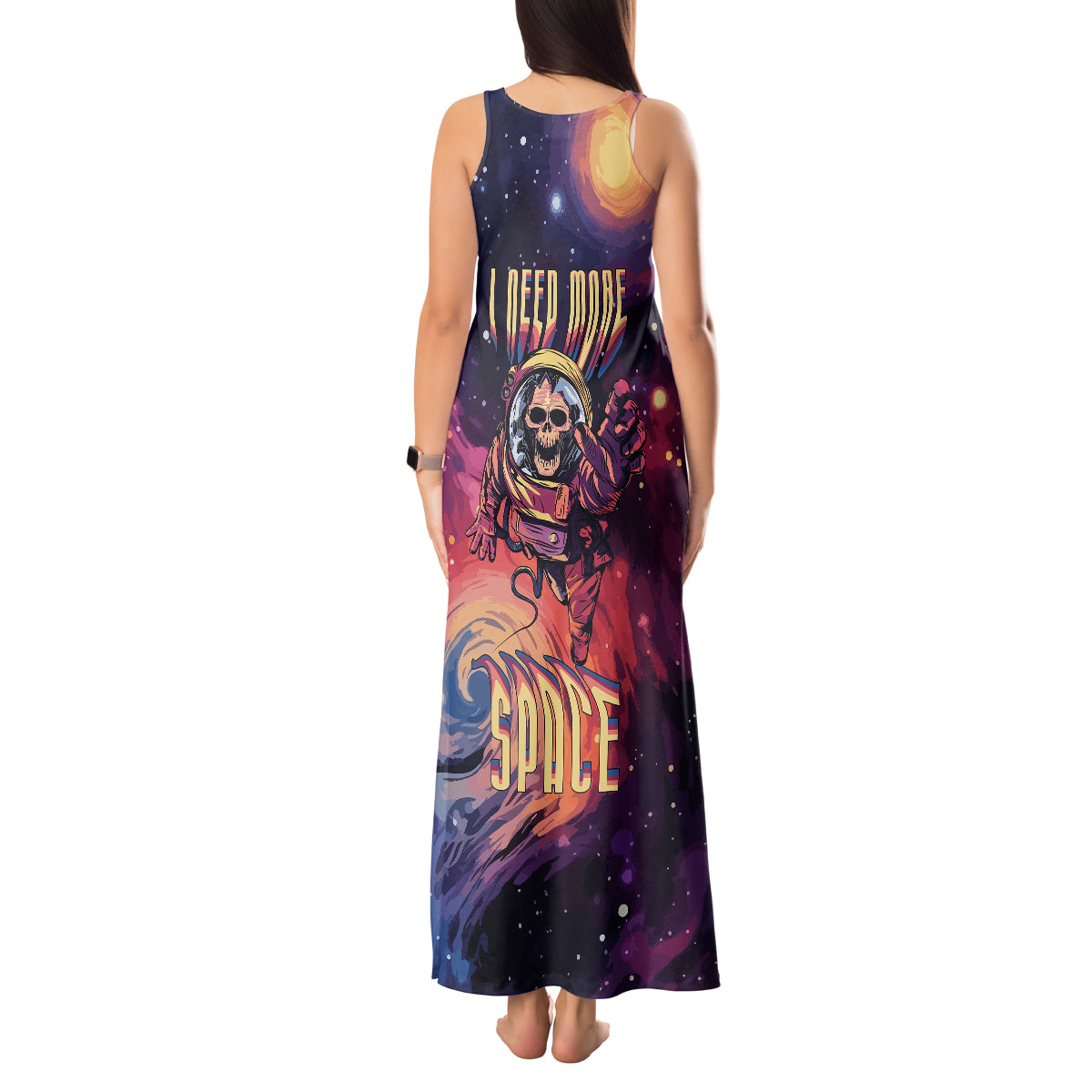 Skull Tank Maxi Dress I Need More Space Cosmic Style - Wonder Print Shop