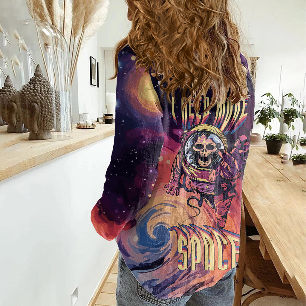 Skull Women Casual Shirt I Need More Space Cosmic Style - Wonder Print Shop