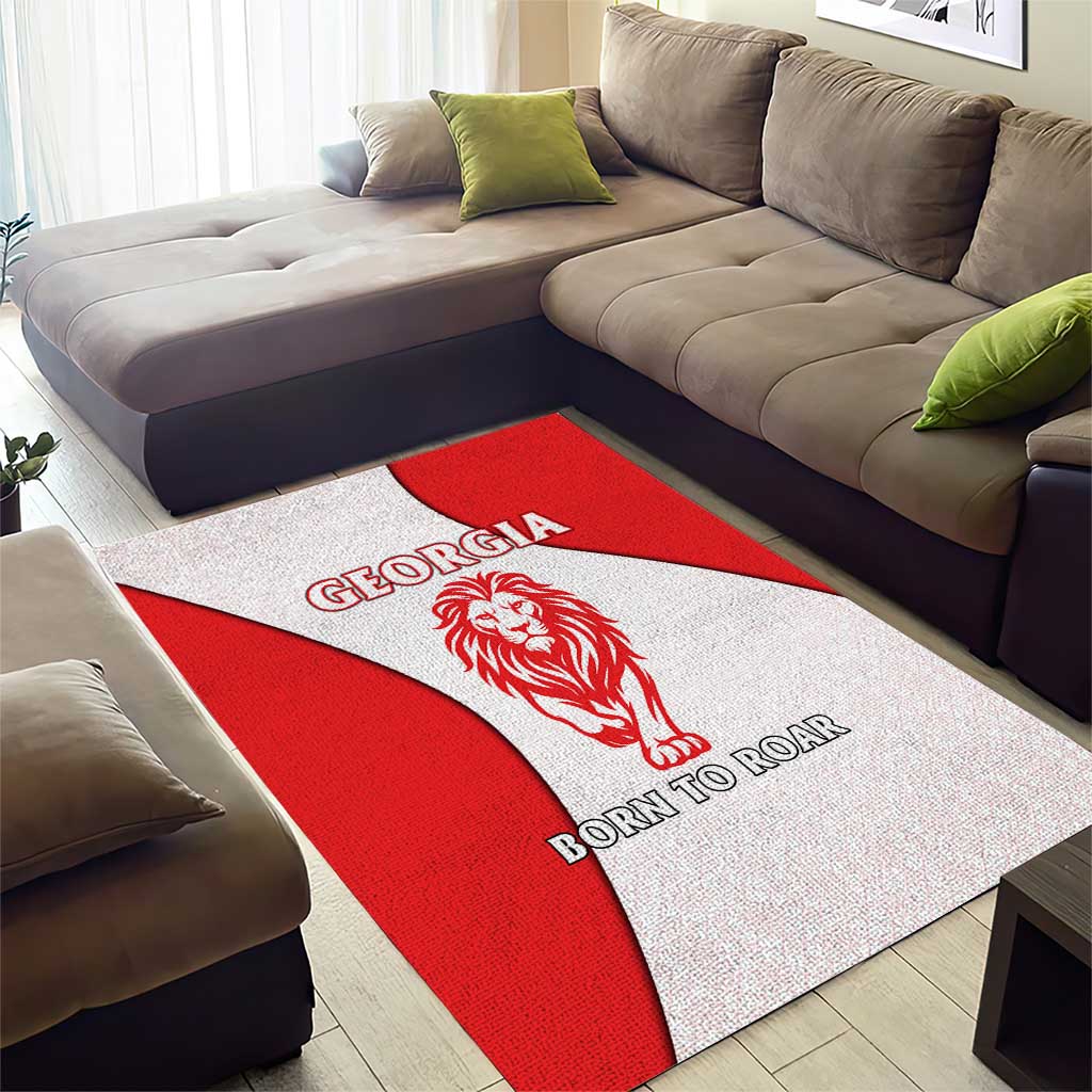Georgia Flag Area Rug with Born to Roar with Red Lion and National Symbols - Wonder Print Shop