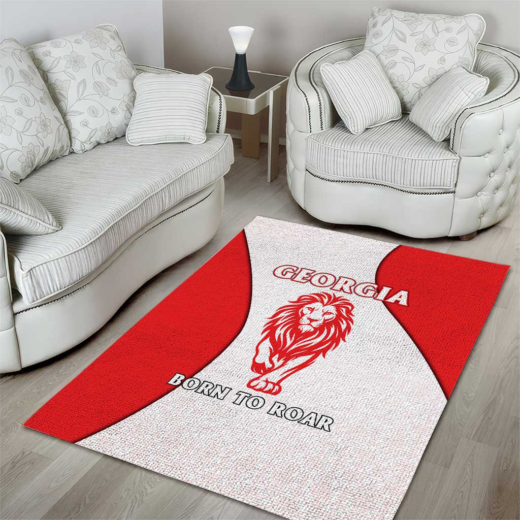 Georgia Flag Area Rug with Born to Roar with Red Lion and National Symbols - Wonder Print Shop