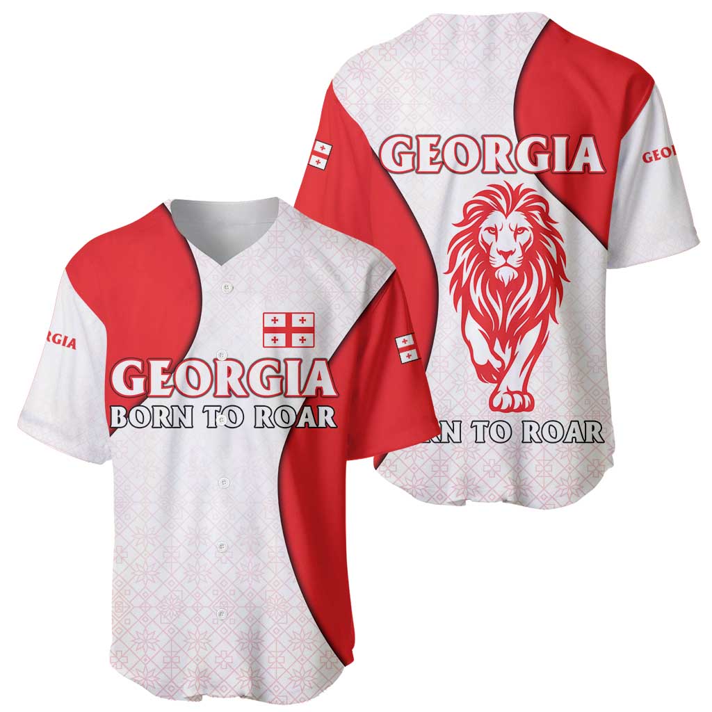 Georgia Flag Baseball Jersey with Born to Roar with Red Lion and National Symbols - Wonder Print Shop