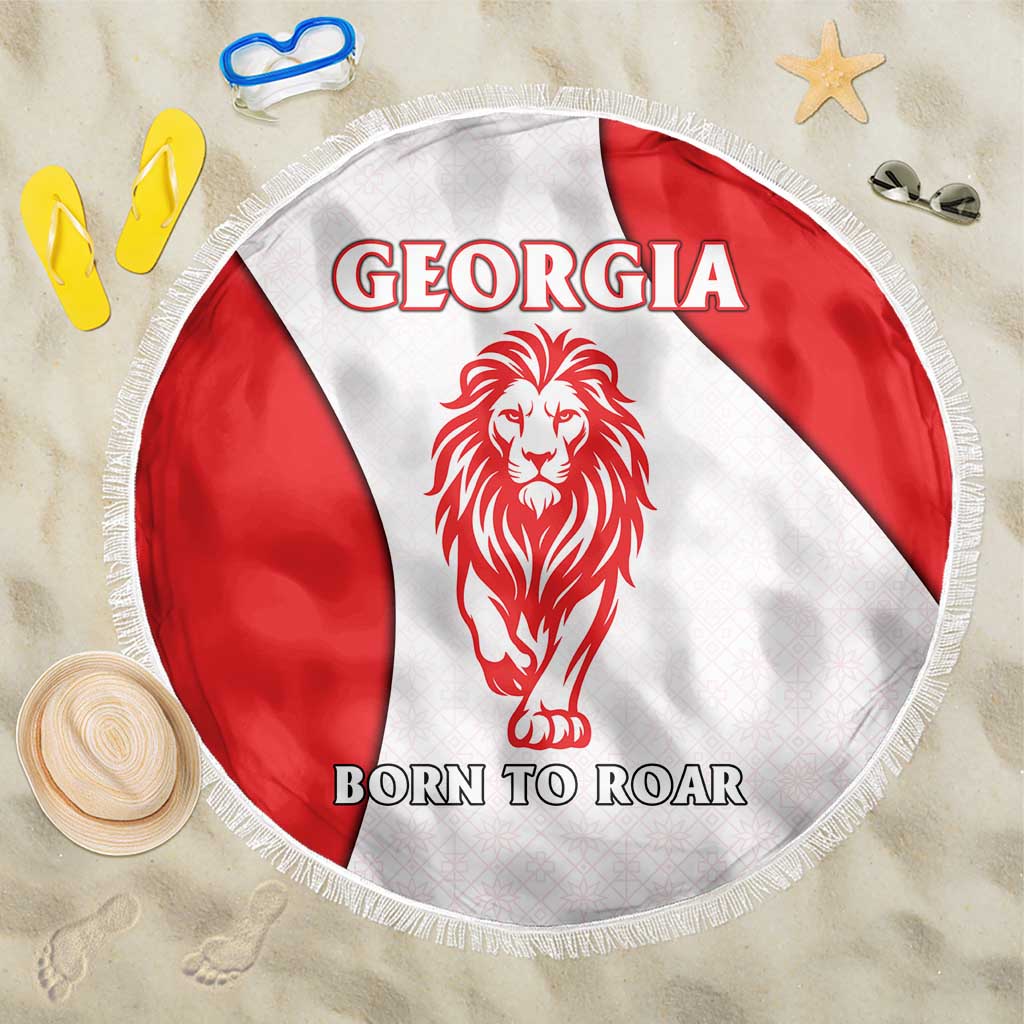 Georgia Flag Beach Blanket with Born to Roar with Red Lion and National Symbols - Wonder Print Shop