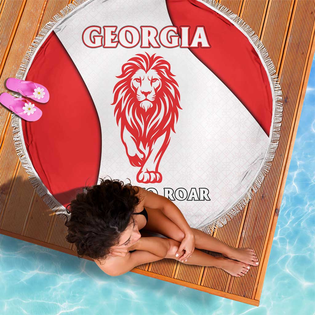 Georgia Flag Beach Blanket with Born to Roar with Red Lion and National Symbols - Wonder Print Shop