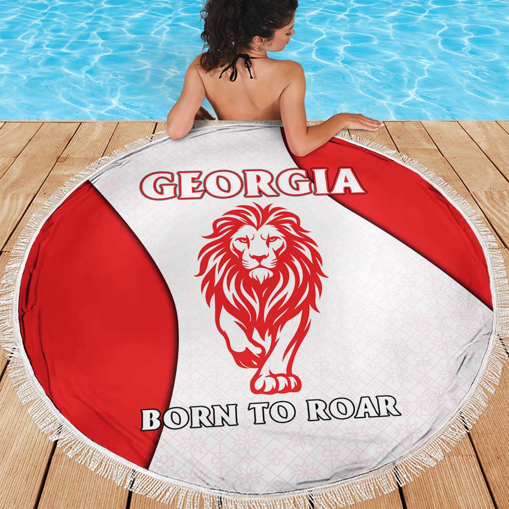 Georgia Flag Beach Blanket with Born to Roar with Red Lion and National Symbols - Wonder Print Shop