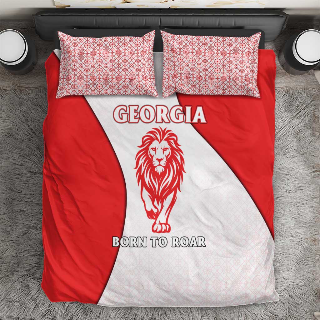 Georgia Flag Bedding Set with Born to Roar with Red Lion and National Symbols - Wonder Print Shop