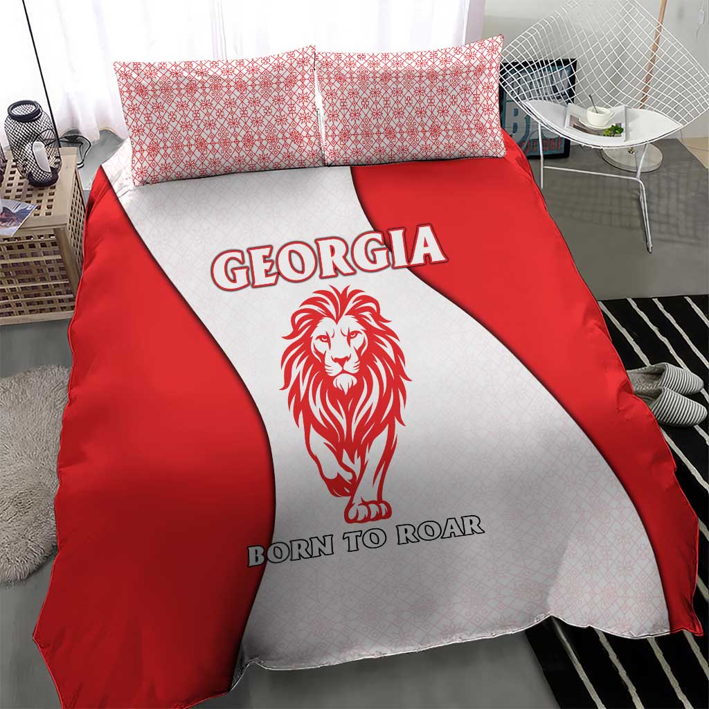 Georgia Flag Bedding Set with Born to Roar with Red Lion and National Symbols - Wonder Print Shop