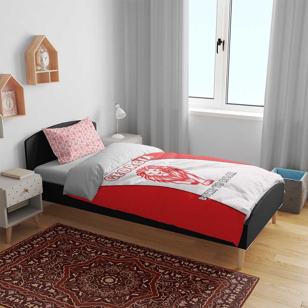 Georgia Flag Bedding Set with Born to Roar with Red Lion and National Symbols - Wonder Print Shop