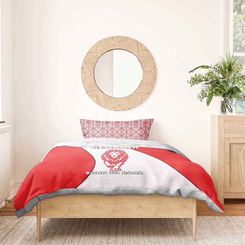 Georgia Flag Bedding Set with Born to Roar with Red Lion and National Symbols - Wonder Print Shop