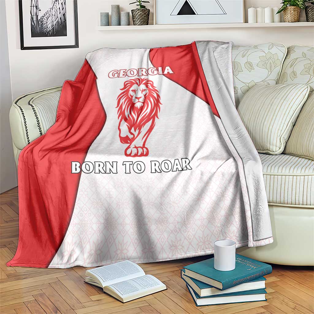 Georgia Flag Blanket with Born to Roar with Red Lion and National Symbols - Wonder Print Shop