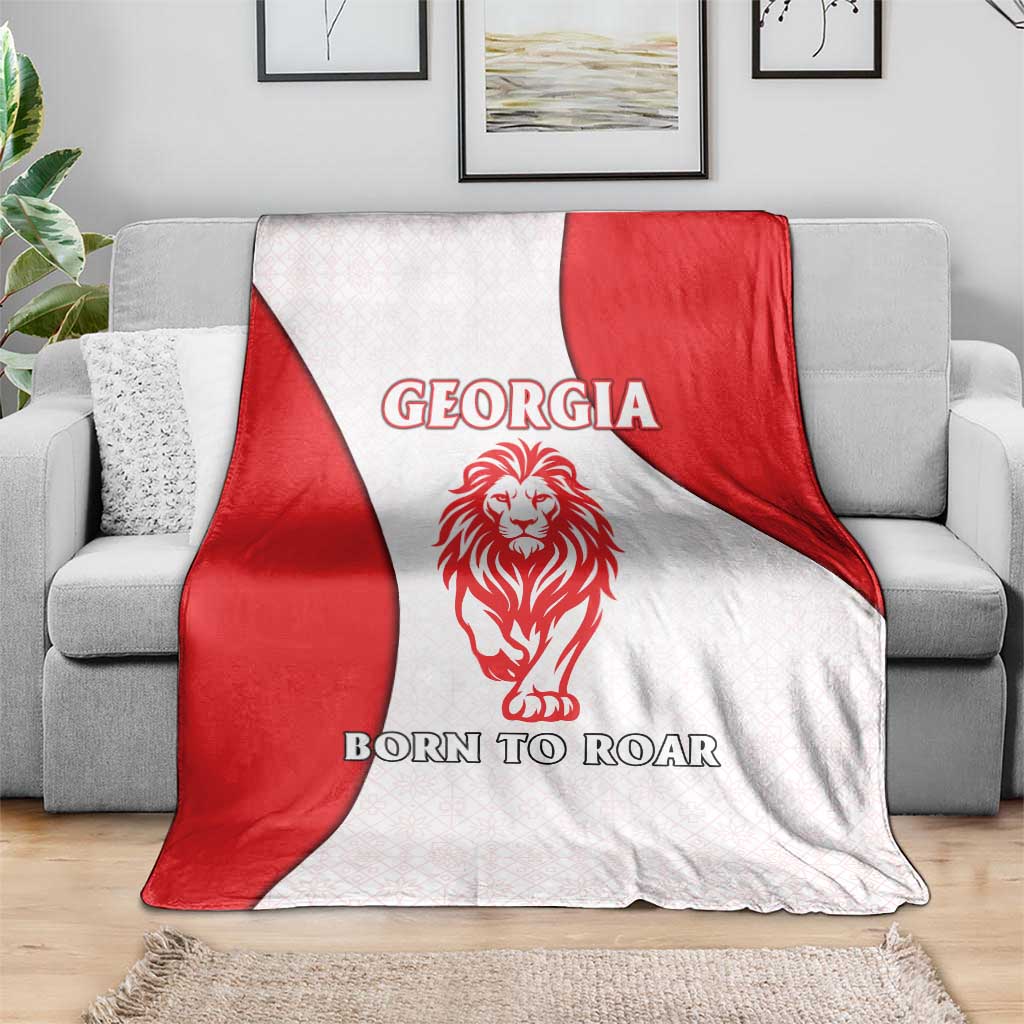 Georgia Flag Blanket with Born to Roar with Red Lion and National Symbols - Wonder Print Shop