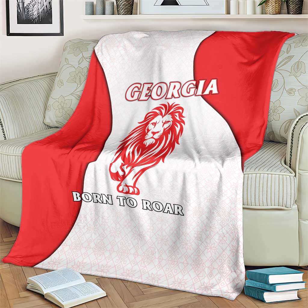 Georgia Flag Blanket with Born to Roar with Red Lion and National Symbols - Wonder Print Shop