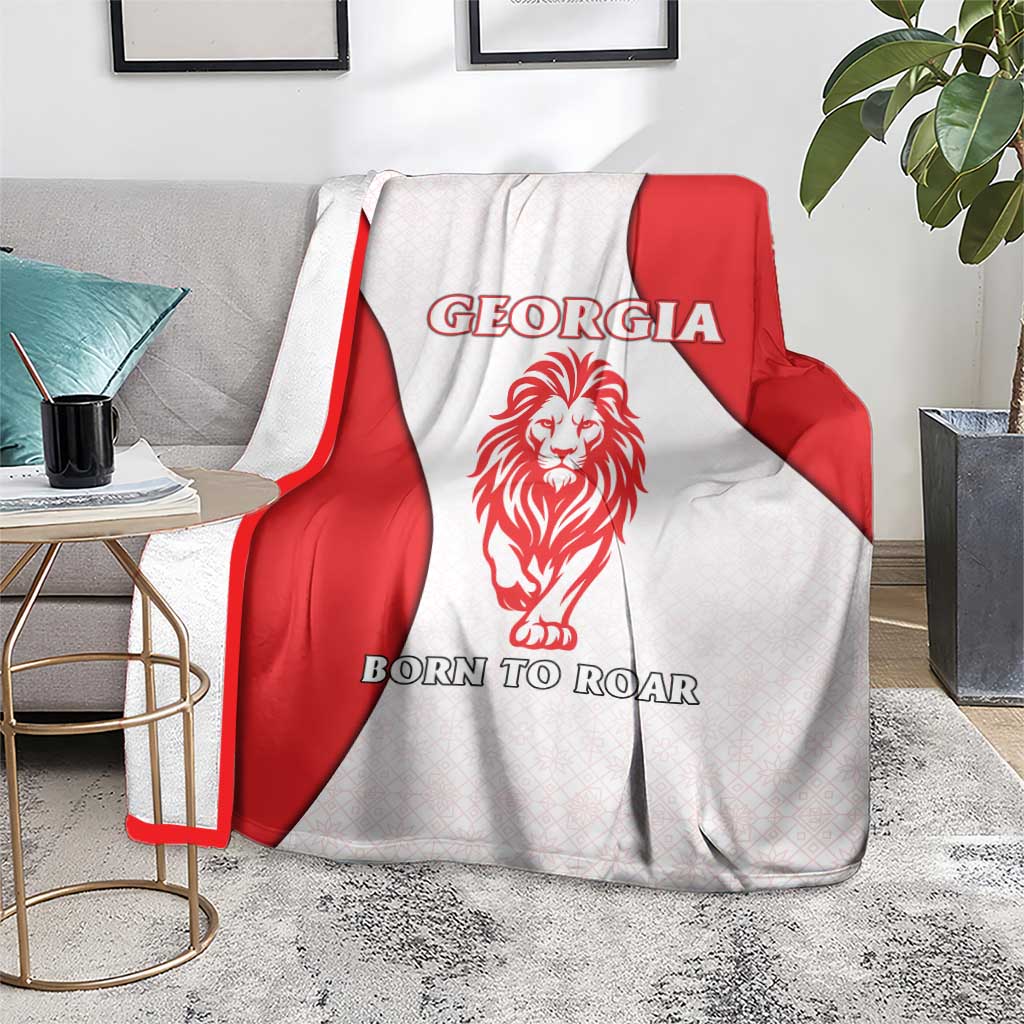 Georgia Flag Blanket with Born to Roar with Red Lion and National Symbols - Wonder Print Shop