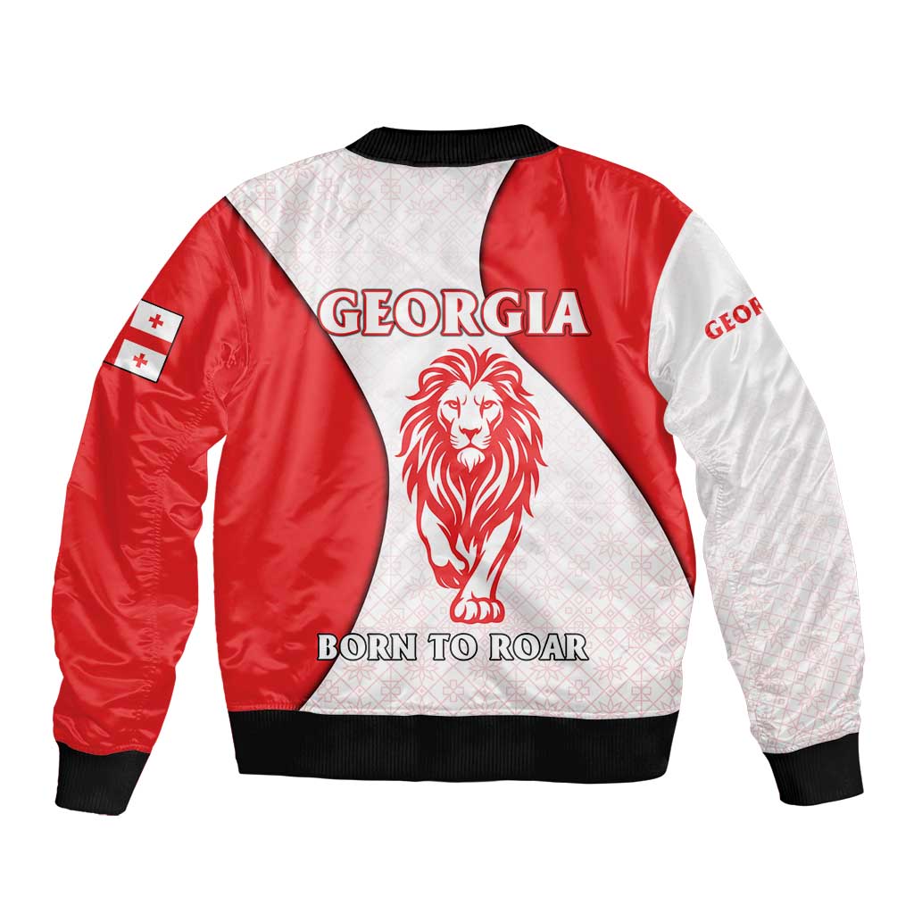 Georgia Flag Bomber Jacket with Born to Roar with Red Lion and National Symbols - Wonder Print Shop