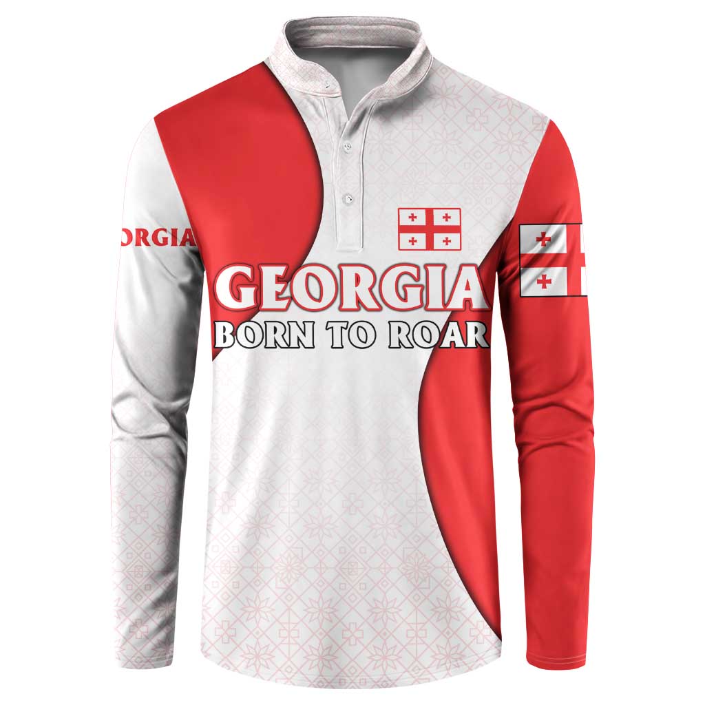 Georgia Flag Button Sweatshirt with Born to Roar with Red Lion and National Symbols - Wonder Print Shop