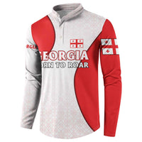 Georgia Flag Button Sweatshirt with Born to Roar with Red Lion and National Symbols - Wonder Print Shop