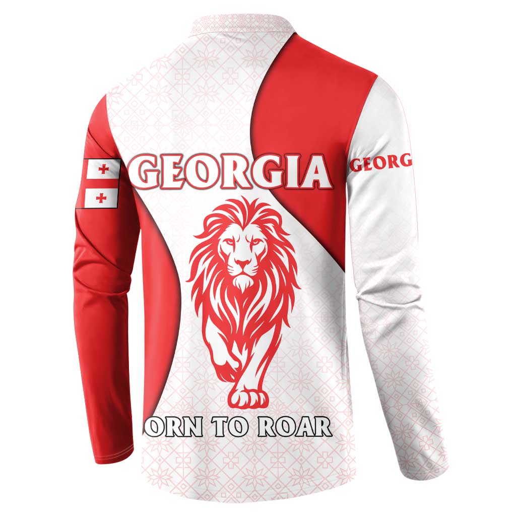 Georgia Flag Button Sweatshirt with Born to Roar with Red Lion and National Symbols - Wonder Print Shop