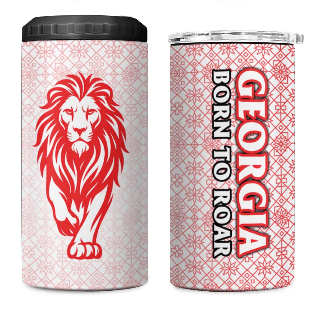 Georgia Flag 4 in 1 Can Cooler Tumbler with Born to Roar with Red Lion and National Symbols - Wonder Print Shop