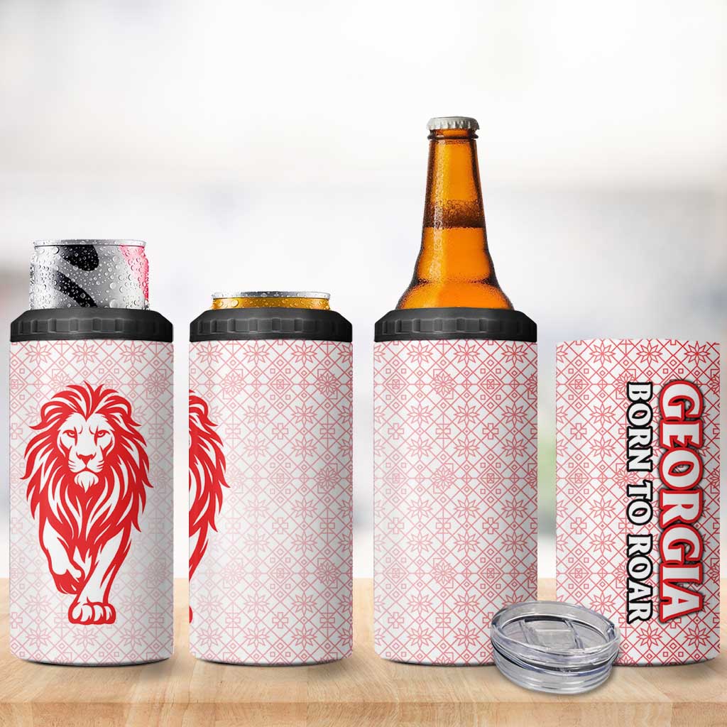 Georgia Flag 4 in 1 Can Cooler Tumbler with Born to Roar with Red Lion and National Symbols - Wonder Print Shop