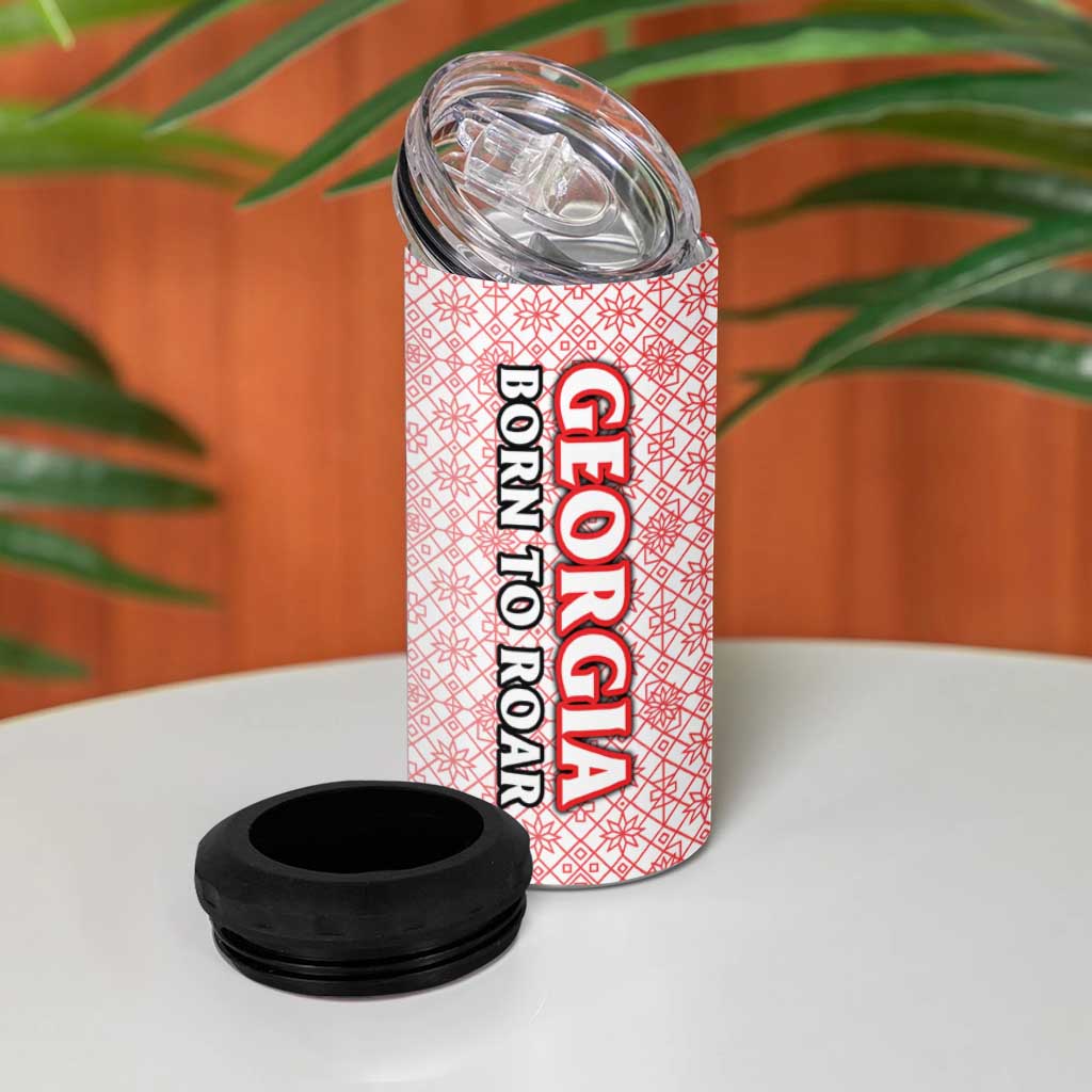 Georgia Flag 4 in 1 Can Cooler Tumbler with Born to Roar with Red Lion and National Symbols - Wonder Print Shop