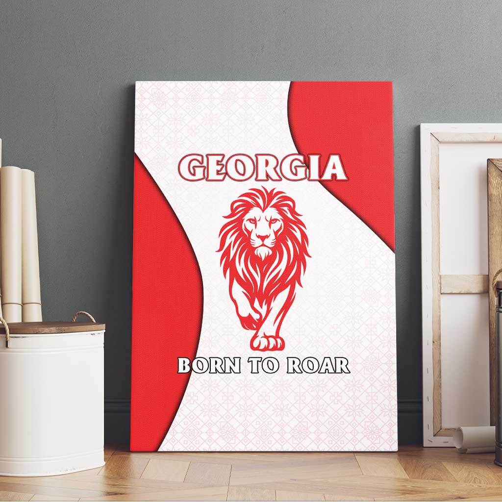 Georgia Flag Canvas Wall Art with Born to Roar with Red Lion and National Symbols - Wonder Print Shop