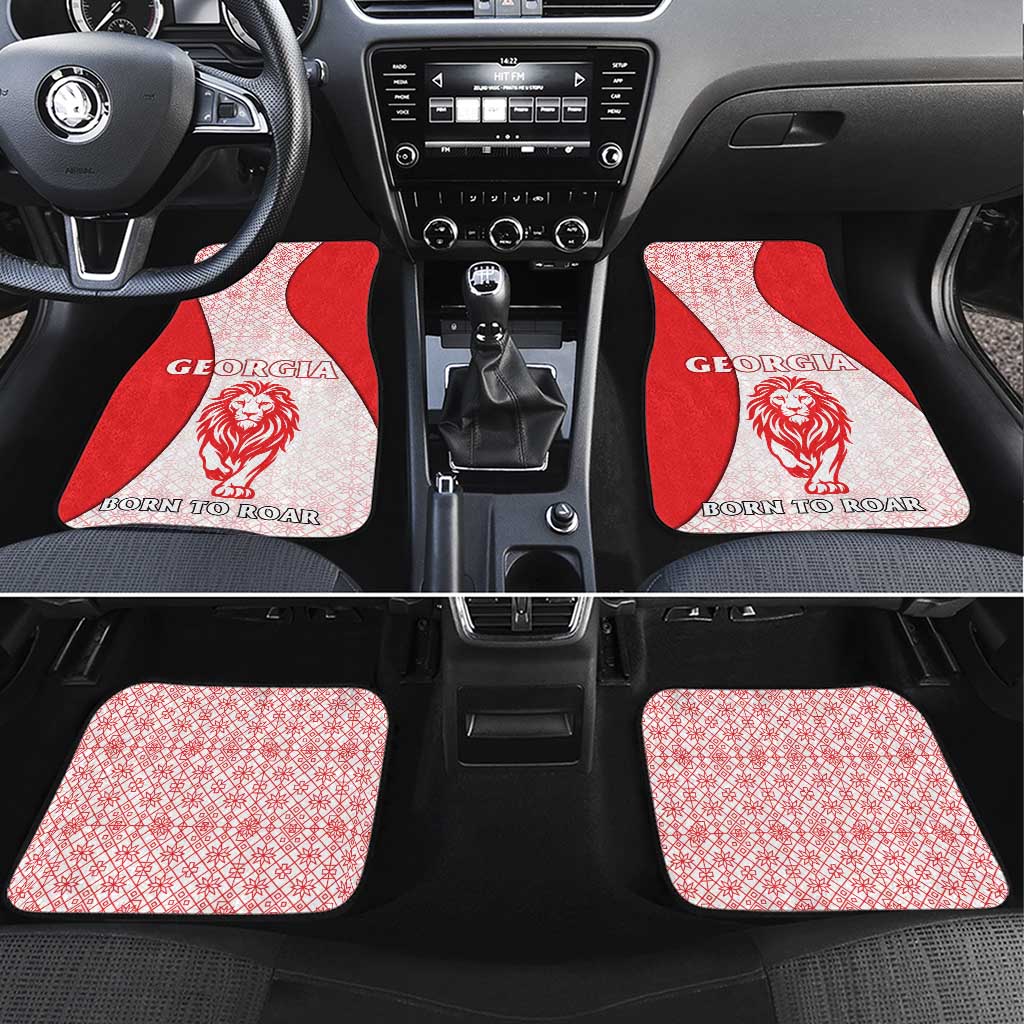 Georgia Flag Car Mats with Born to Roar with Red Lion and National Symbols - Wonder Print Shop