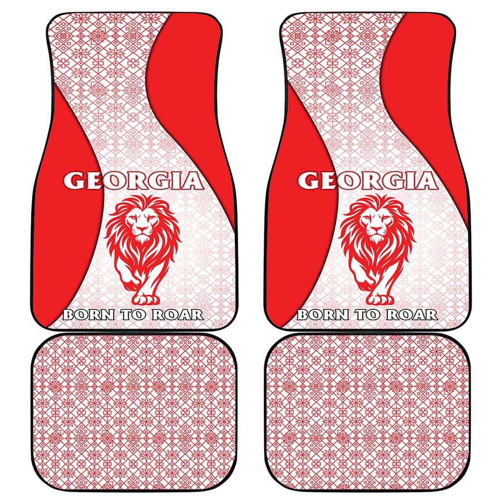 Georgia Flag Car Mats with Born to Roar with Red Lion and National Symbols - Wonder Print Shop