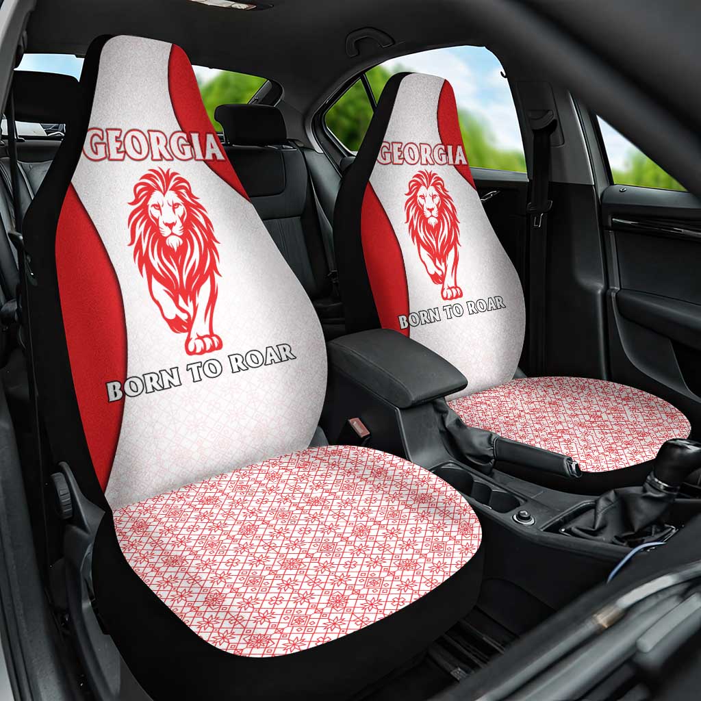 Georgia Flag Car Seat Cover with Born to Roar with Red Lion and National Symbols - Wonder Print Shop