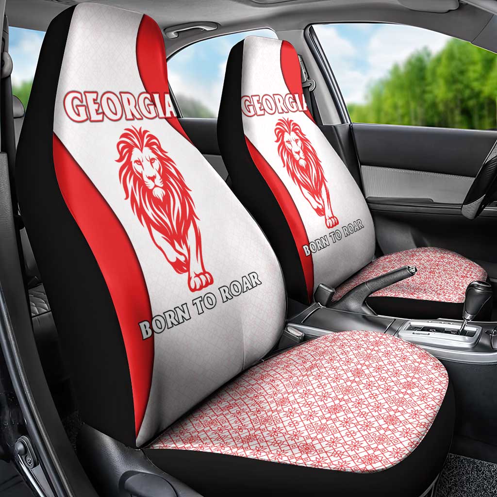 Georgia Flag Car Seat Cover with Born to Roar with Red Lion and National Symbols - Wonder Print Shop