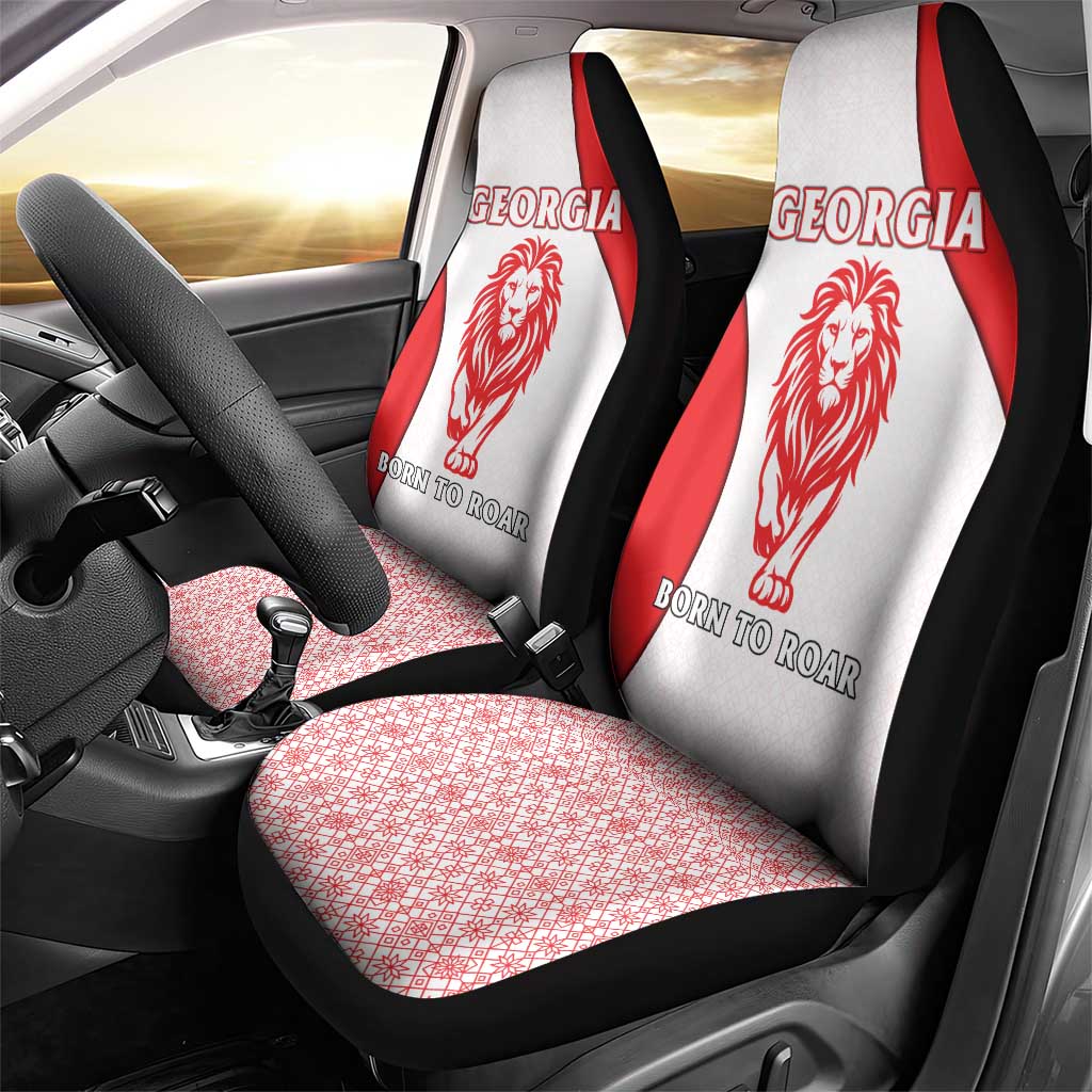 Georgia Flag Car Seat Cover with Born to Roar with Red Lion and National Symbols - Wonder Print Shop
