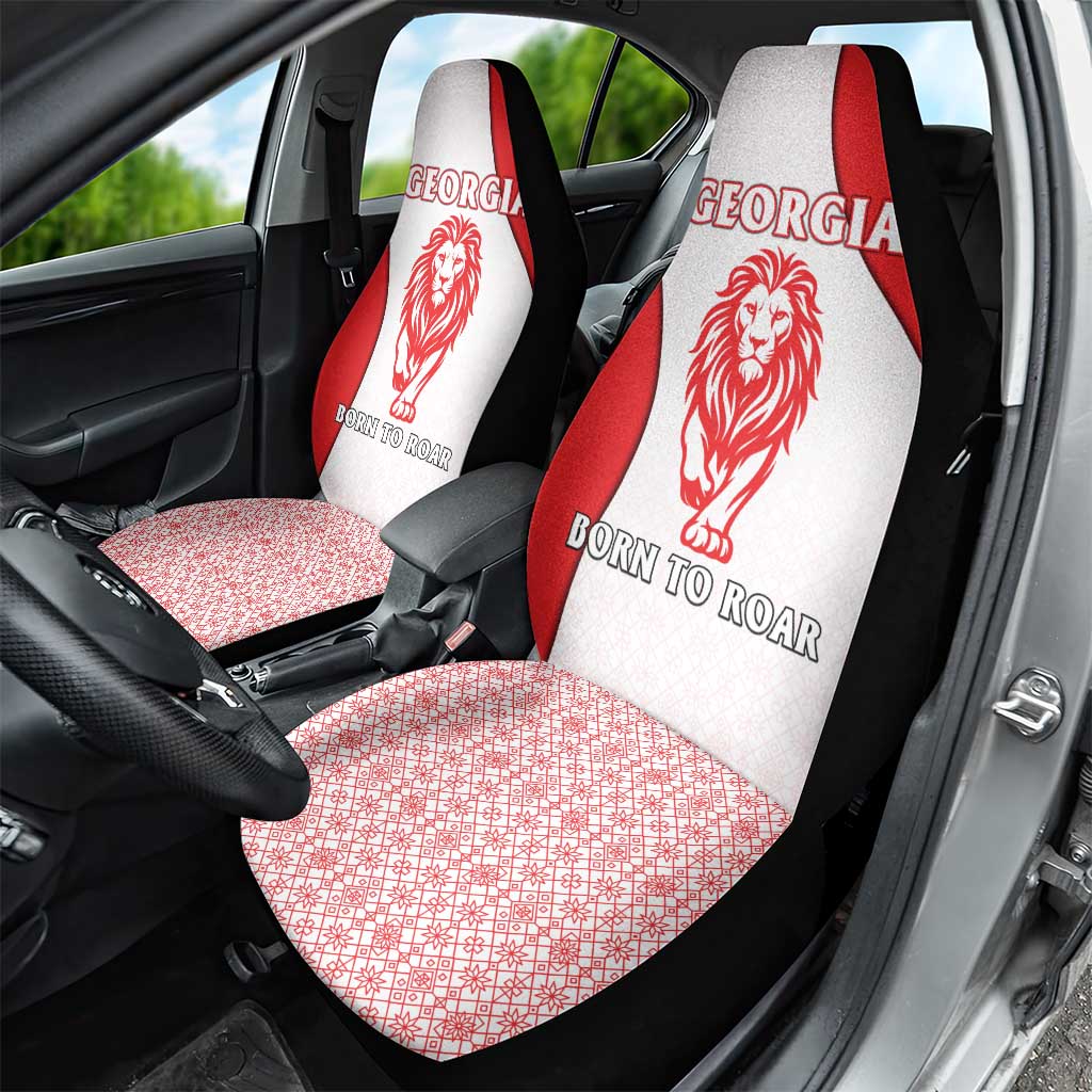 Georgia Flag Car Seat Cover with Born to Roar with Red Lion and National Symbols - Wonder Print Shop