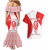 Georgia Flag Couples Matching Mermaid Dress and Hawaiian Shirt with Born to Roar with Red Lion and National Symbols - Wonder Print Shop