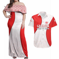 Georgia Flag Couples Matching Off Shoulder Maxi Dress and Hawaiian Shirt with Born to Roar with Red Lion and National Symbols - Wonder Print Shop