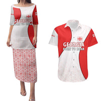 Georgia Flag Couples Matching Puletasi and Hawaiian Shirt with Born to Roar with Red Lion and National Symbols - Wonder Print Shop