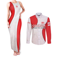 Georgia Flag Couples Matching Tank Maxi Dress and Long Sleeve Button Shirt with Born to Roar with Red Lion and National Symbols - Wonder Print Shop